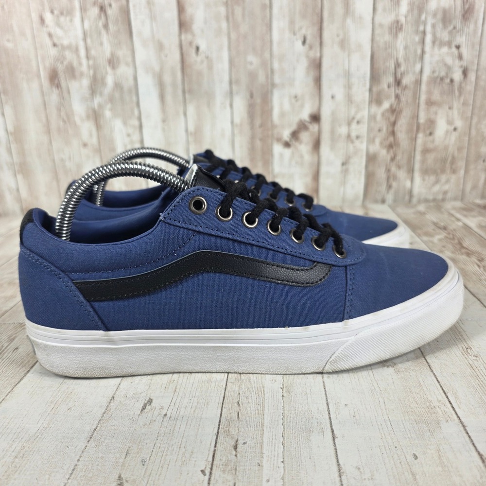 Vans Ward Low Top Sneakers Mens 8.5 Navy Blue Canvas Black Stripe 508731